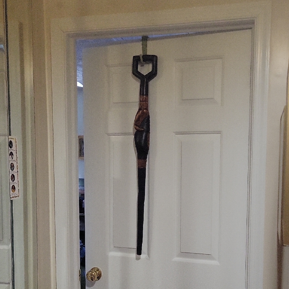 GHANA Hand-Carved  Black and Brown Wooden Tribal Walking Decor stick